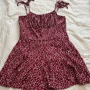 Tie-Strap Floral Romper in Burgundy